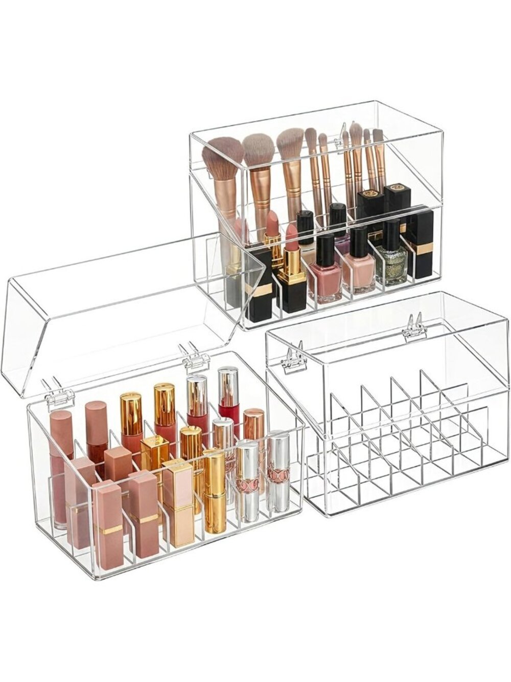 Clear Acrylic Lipstick Organizer with Lid - 3 Pack, 18 Space Makeup Storage Case